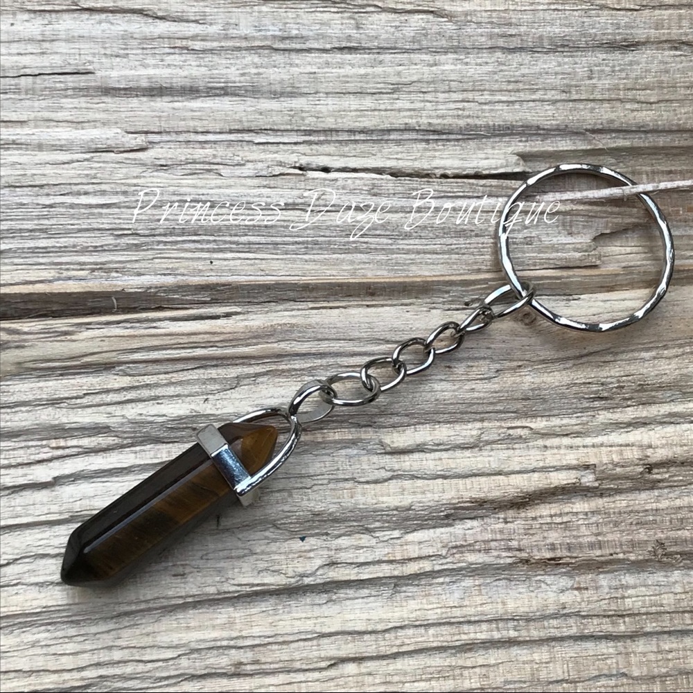 Tiger Eye Natural Stone Pendant Keychain